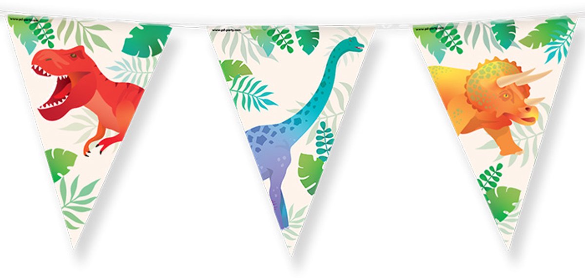 Dubbelzijdige Vlaggenlijn | Set á 6 stuks | Lengte: 10 meter | Thema: Dino | Kleur: Groen